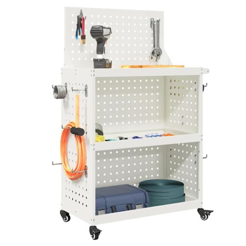 Карача за инструменти с рафт с колело Бяло 65 x 35 x 111 см