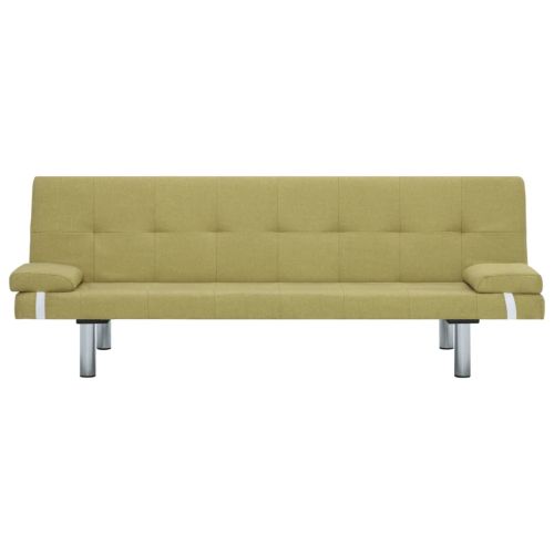 Разтегателен диван с две възглавници, зелен, полиестер