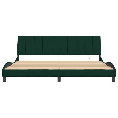 Рамка за легло с LED осветление без матрак Hanko тъмнозелена 200x200 см кадифе