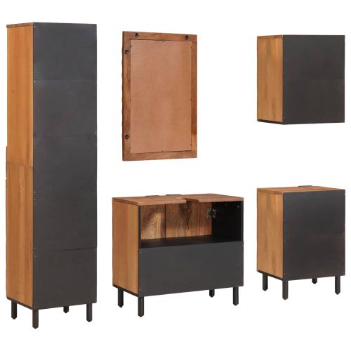 Комплекти за баня с рафт Кафяво акацие Солидно мангово дърво