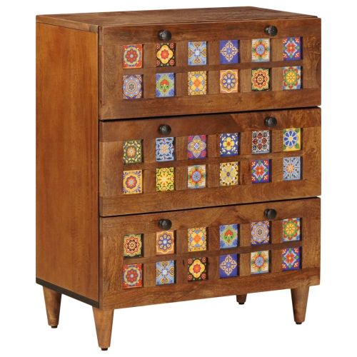 Служебен шкаф 3 pcs Орех Солидно мангово дърво