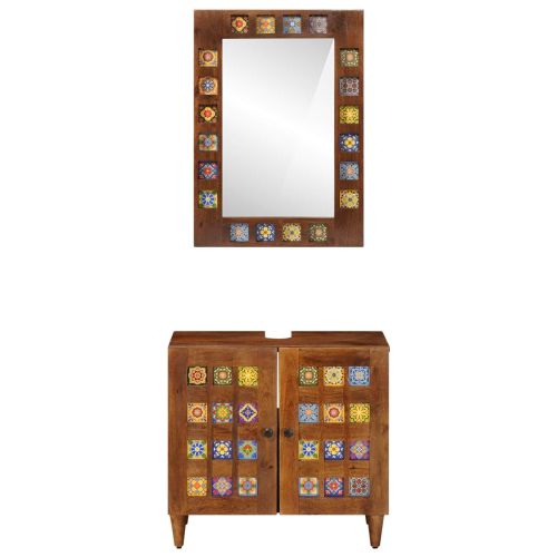 Комплект мебели за баня 2 pcs Орех Солидно мангово дърво