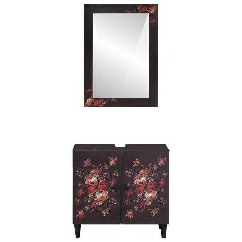 Комплект шкафове за баня с врата 2 pcs Солидно мангово дърво