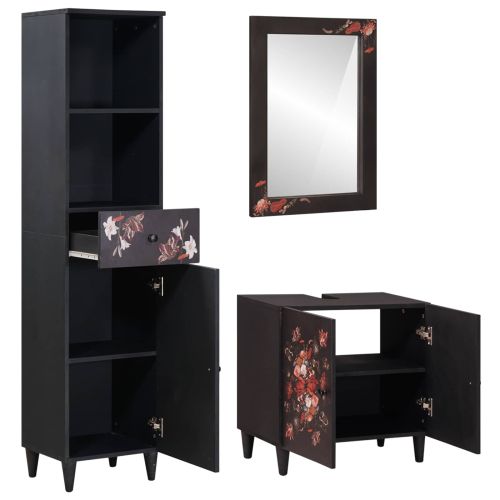 Комплект шкафове за баня с чекмедже 3 pcs Солидно мангово дърво