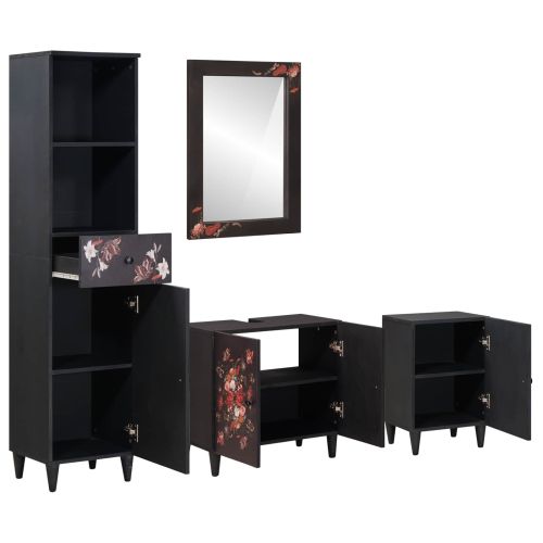 Комплект шкафове за баня с чекмедже 4 pcs Солидно мангово дърво