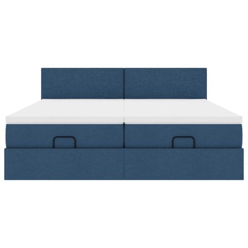 Османска легло с матраци и LED, синьо, 160x200 см, плат