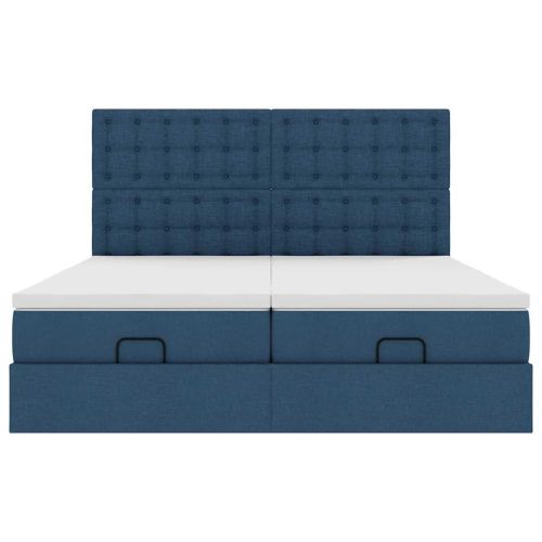 Османска легло с матраци, синьо, 160x200 см, плат