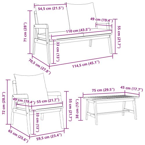 Бистро комплект 4 pcs Кафяв и Кремав Солидно акациево дърво