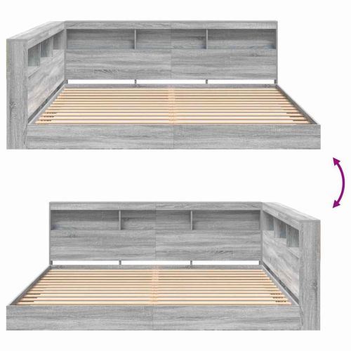 Легло с библиотека Сив сонома 180 x 200 cm Инженерно дърво