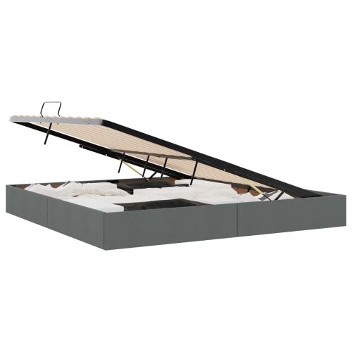 Легло с място за съхранение Тъмен сив 200 x 200 cm текстил