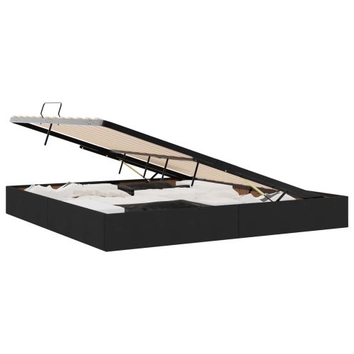 Легло с място за съхранение с матрак Черно 200 x 200 cm текстил