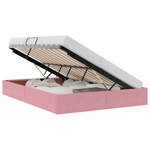 Легло с място за съхранение с матрак Розово 140 x 200 cm Кадифе