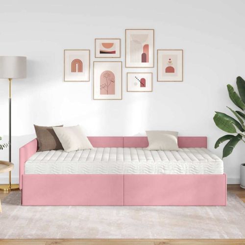 Ъглова рамка за легло с матрак Друг с таблото 2 pcs Сив Кадифе