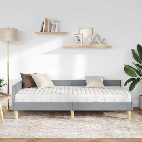 Ъглова рамка за легло с матрак Друг 2 pcs Светлосиво текстил