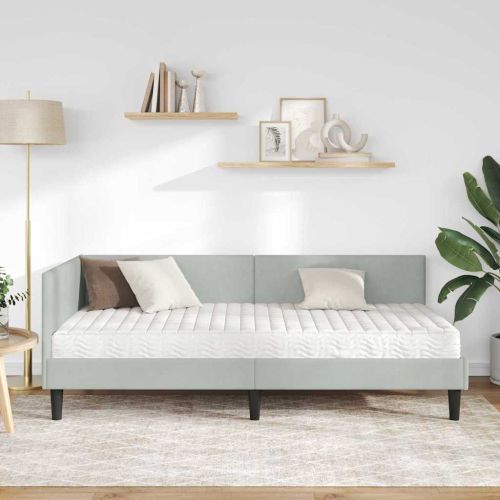 Ъглова рамка за легло с матрак Друг 2 pcs Светлосиво Кадифе