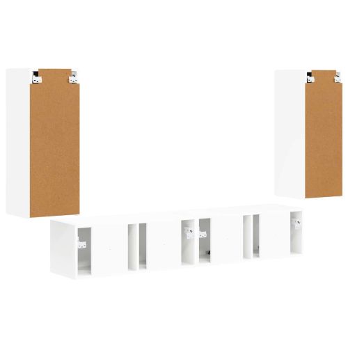 Комплект за стена на телевизор 4 pcs Бяло Инженерно дърво