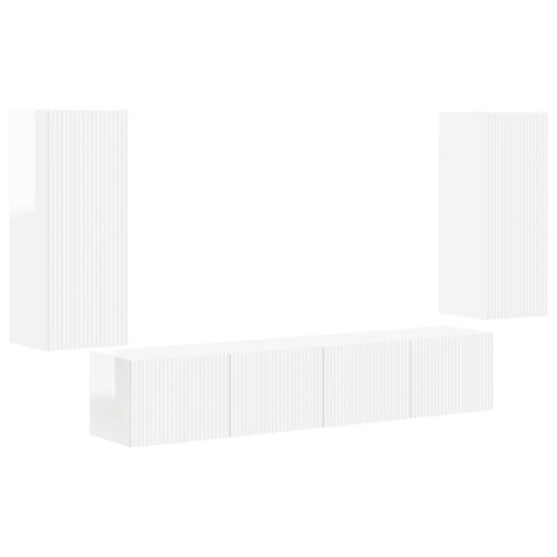 Комплект за стена на телевизор 4 pcs Лъскаво бяло
