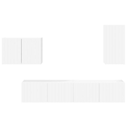 Комплект за стена на телевизор 4 pcs Бяло Инженерно дърво