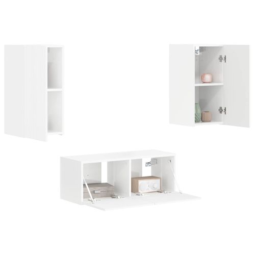 Комплект ТВ шкаф 2 pcs Лъскаво бяло Инженерно дърво