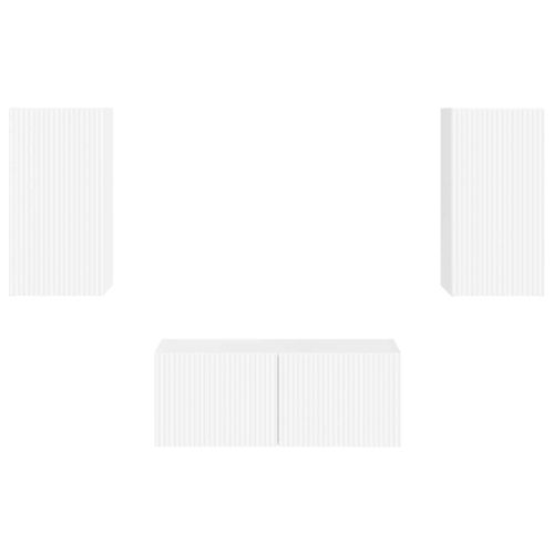 Комплект ТВ шкаф 2 pcs Лъскаво бяло Инженерно дърво