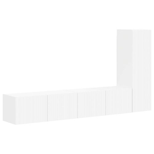 Комплект ТВ шкаф Монтиране на стена 2 pcs Бяло Инженерно дърво