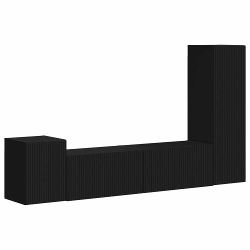 Комплект ТВ шкаф Монтиране на стена 4 pcs Черно Инженерно дърво