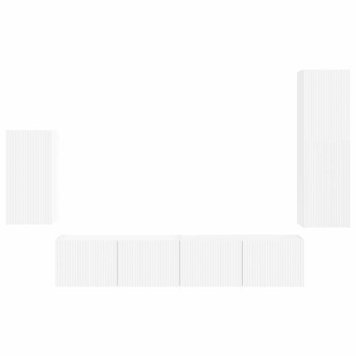 Комплект ТВ шкаф Монтиране на стена 4 pcs Бяло Инженерно дърво