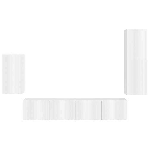 Комплект ТВ шкаф 3 pcs Лъскаво бяло Инженерно дърво