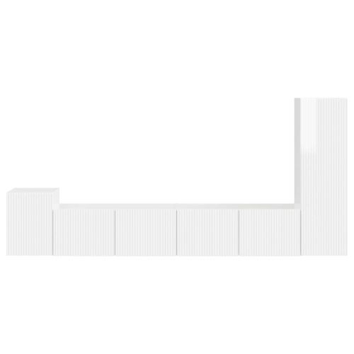 Комплект ТВ шкаф 3 pcs Лъскаво бяло Инженерно дърво