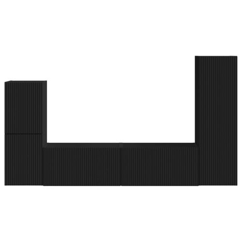 Комплект ТВ шкаф Монтиране на стена 4 pcs Черно Инженерно дърво