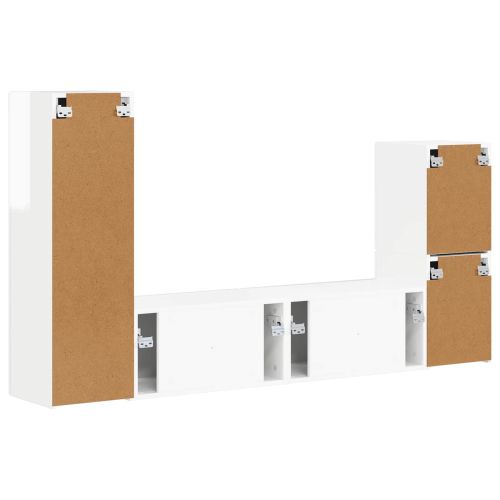 Комплект ТВ шкаф 4 pcs Лъскаво бяло Инженерно дърво