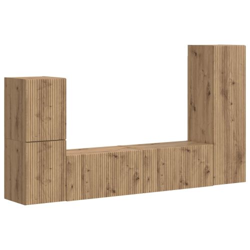 Комплект ТВ шкаф Монтиране на стена 4 pcs Дъб Инженерно дърво