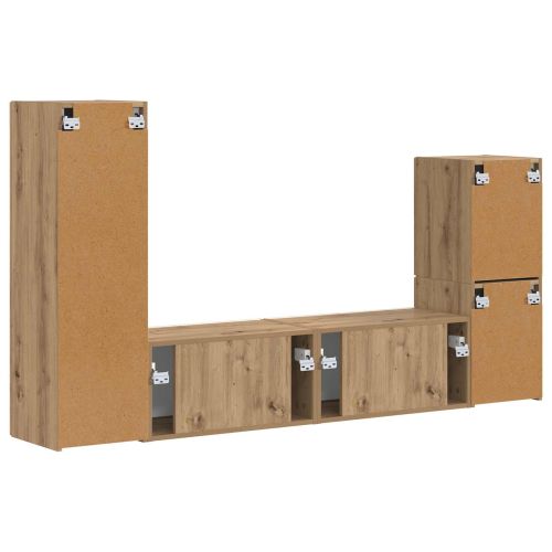 Комплект ТВ шкаф Монтиране на стена 4 pcs Дъб Инженерно дърво