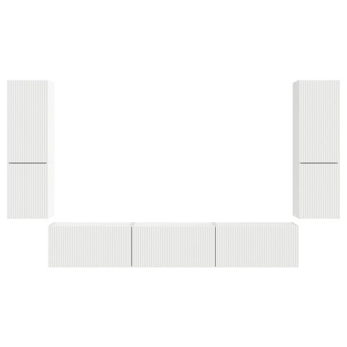 Комплект ТВ шкаф Монтиране на стена 4 pcs Бяло Инженерно дърво