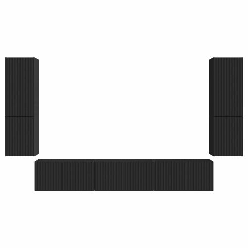 Комплект ТВ шкаф Монтиране на стена 4 pcs Черно Инженерно дърво