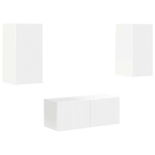 Комплект ТВ шкаф Монтиране на стена 6 pcs Бяло Инженерно дърво