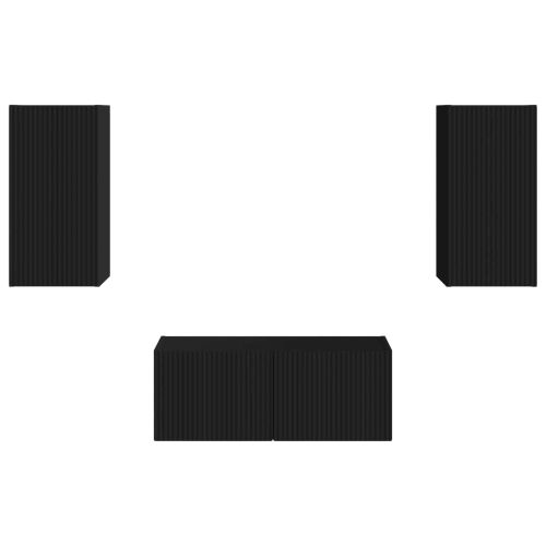 Комплект ТВ шкаф Монтиране на стена 6 pcs Черно Инженерно дърво