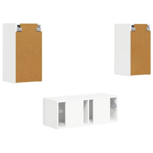 Комплект ТВ шкаф 6 pcs Лъскаво бяло Инженерно дърво