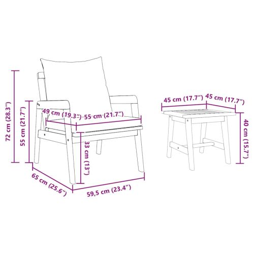 Бистро комплект с възглавница 3 pcs Кафяво 59.5 x 65 x 72 см