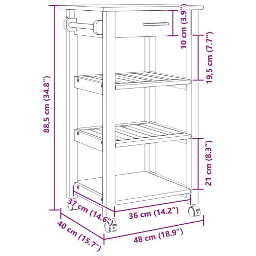 Кухненска количка Едноцветен Черно 88,5 x 40 x 48 см