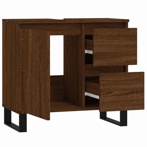 Шкаф за баня, кафяв дъб, 65x33x60 см, инженерно дърво