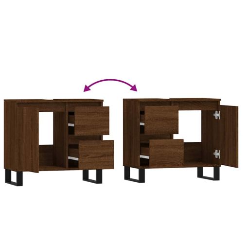 Шкаф за баня, кафяв дъб, 65x33x60 см, инженерно дърво