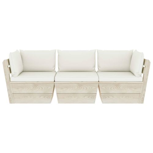 Градински 3-местен палетен диван възглавници импрегниран смърч