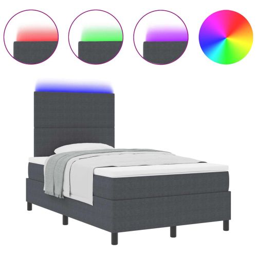LED кутия за пружини с легло Тъмен сив и бял 120 x 190 cm