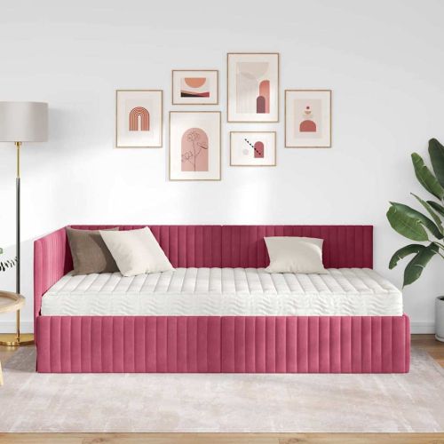 Ъглова рамка за легло с матрак с таблото 2 pcs Зелен Кадифе