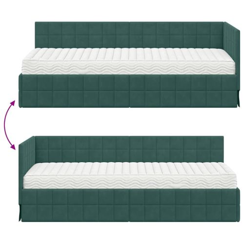 Ъглова рамка за легло с матрак с таблото 2 pcs Зелен Кадифе