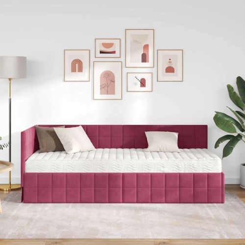 Ъглова рамка за легло с матрак с таблото 2 pcs Зелен Кадифе