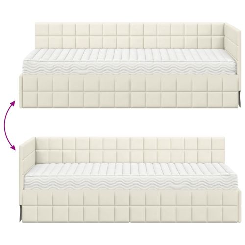 Ъглова рамка за легло с матрак с таблото 2 pcs Крем Кадифе