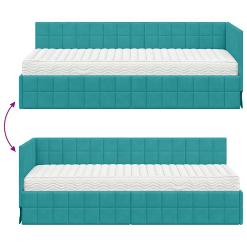 Ъглова рамка за легло с матрак с таблото 2 pcs Тюркоаз Кадифе