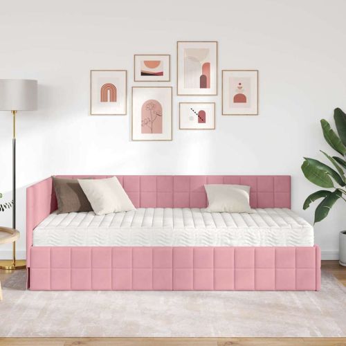 Ъглова рамка за легло с матрак с таблото 2 pcs Сив Кадифе